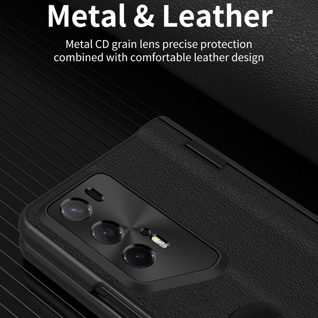 For Honor Magic V2 RSR Porsche Design Case Hinge Protection Leather+PC Phone Cover with Tempered Glass Film