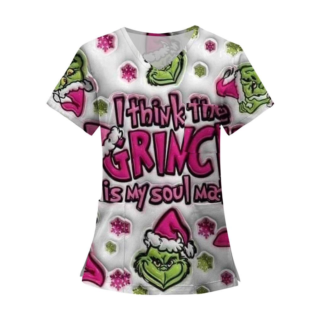 Dámská módní trička s krátkým rukávem a výstřihem do V s potiskem