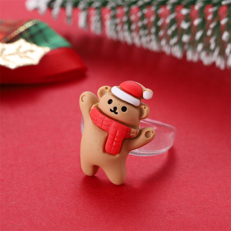 Vánoční kreslený prsten s medvědem, zvonkem a sobem - Slavnostní a módní