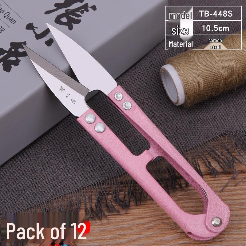 Large Carbon Steel U-Shaped Yarn Scissors for Thread Trimming, Spring-Loaded Cross-Stitch Scissors