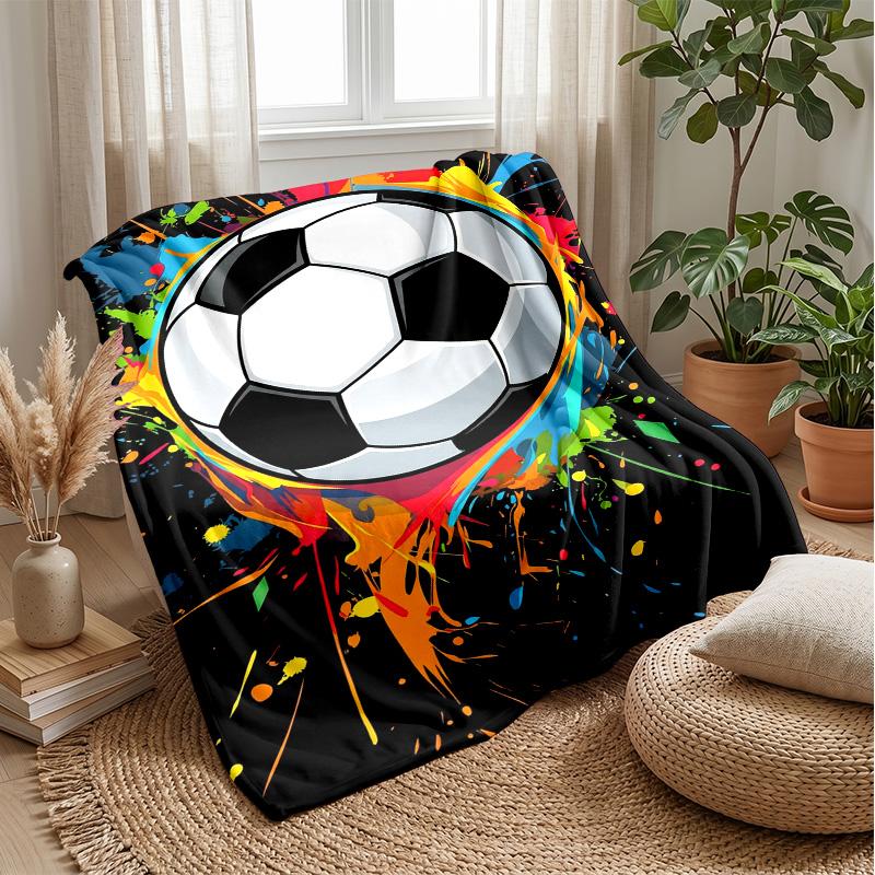 Soccer Ball Splash Art Theme blanket Lightweight Warm Flannel Blanket Decorative Throw Blanket for Home Decoration