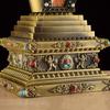 Bronze Tibetan Stupa Tantric Engraved Pearl Inlaid Gem Shiri Buddhist Statue Alloy Handicraft Altars Indoor Desktop Decorative