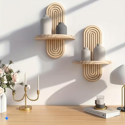 Wall Mounted Storage Rack Wood Color Wall Mounted Candle Storage Rack Suspended Bathroom Storage Rack Living Room Decoration