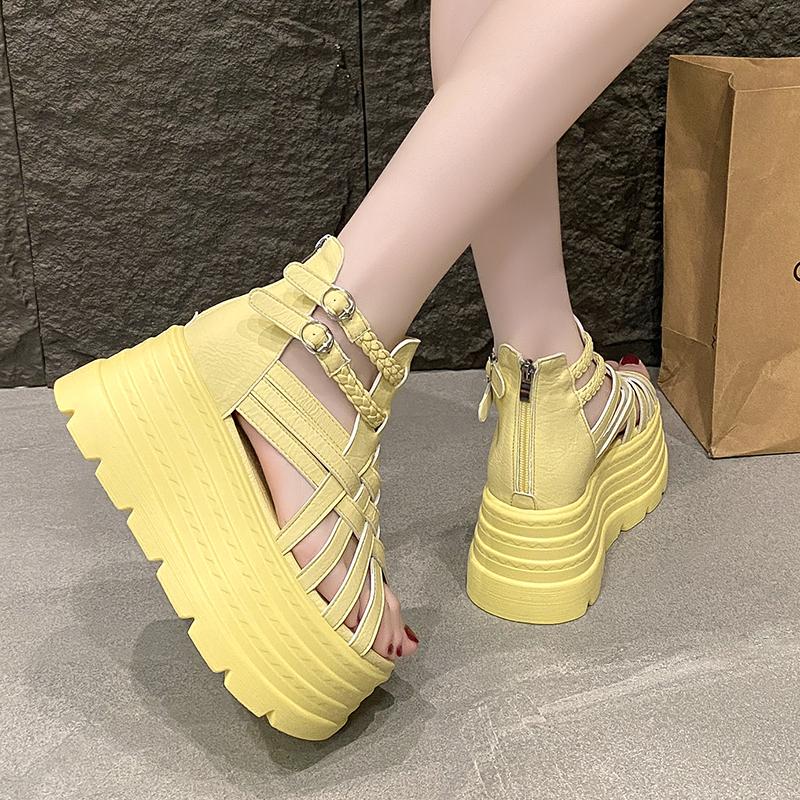 Móda 8CM Návrhářské Dámské Letní Kožené Sandály Otevřená Špička Platforma Klínky Tenisky Nové Dámské Ležérní Boty Plážové Sandálias Das Mulheres