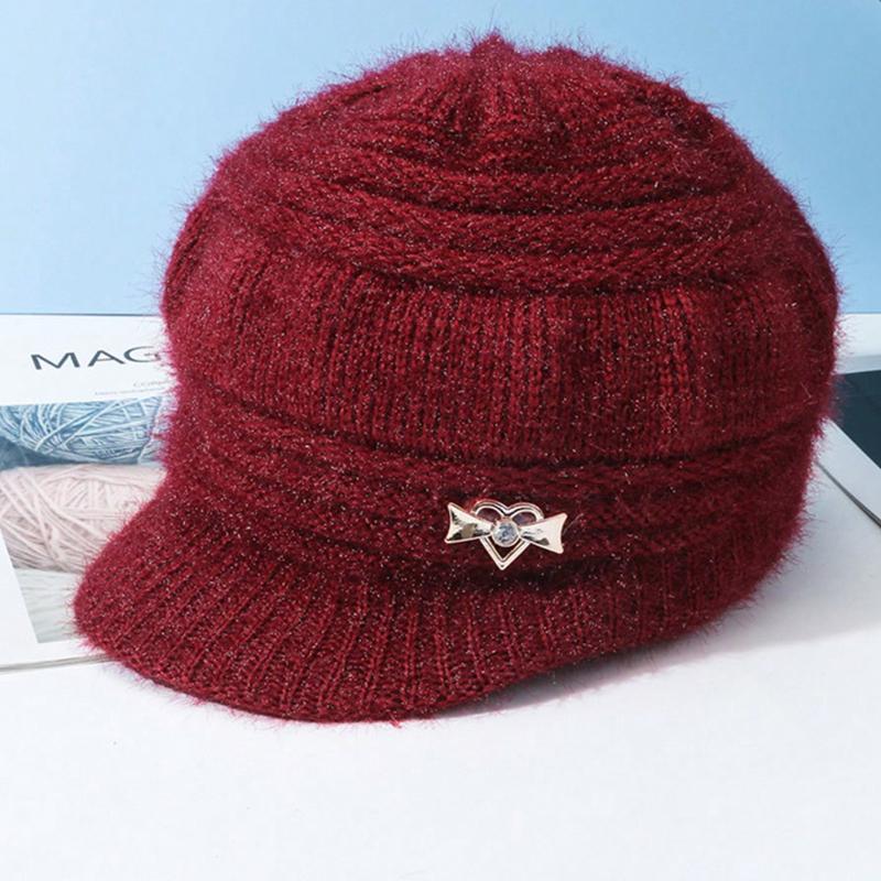 

Женская вязаная шапка, толстая с козырьком для зимы, дышащая и теплая вязаная шапка, из полиэстера, ручная стирка или химчистка, эластичная, модный аксессуар