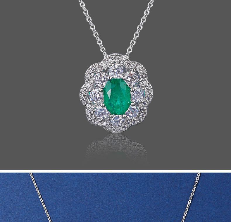Emerald Green Gemstone Pendant Necklace, 925 Sterling Silver High-end Jewelry for Women