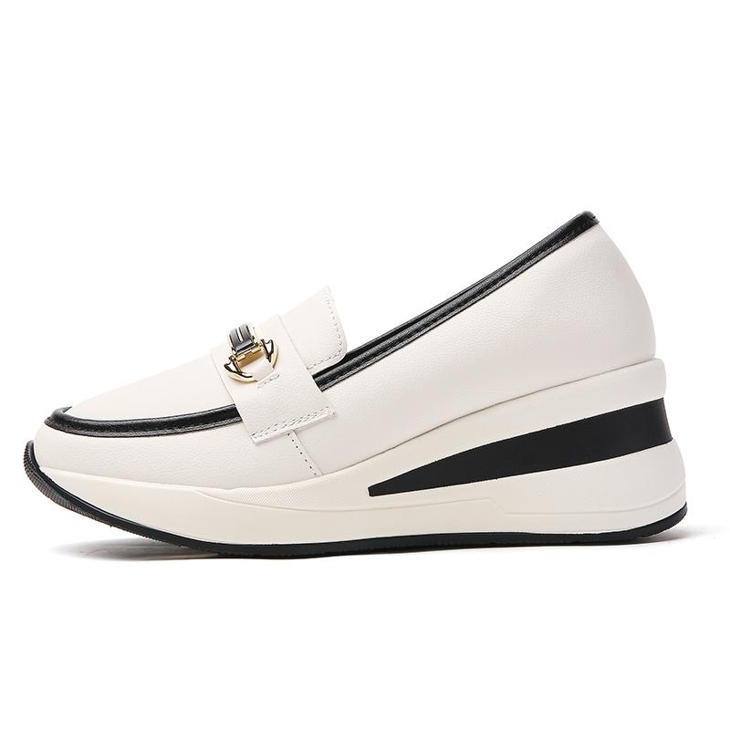 Women's Loafers Height Increase Leather Platform Casual Thick Sole Elevator Shake Shoes
