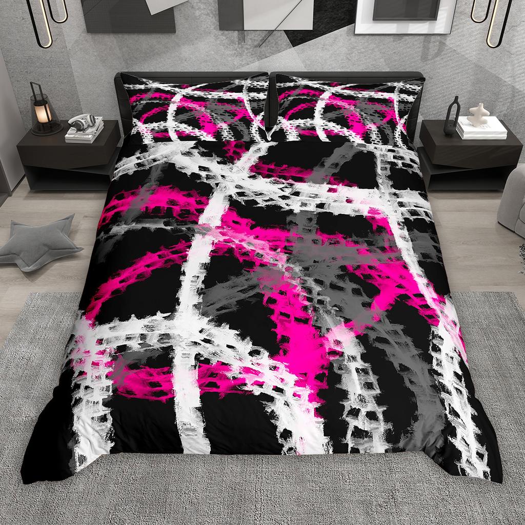 Homewish Geometric Stripes Duvet Cover Set 2Pcs/3Pcs Vintage Oil Painting Bedding Set Aesthetic Brush Strokes Comforter Cover