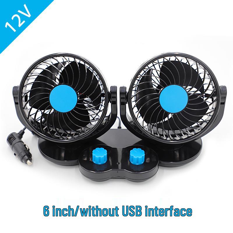 Silent Dual-Head Car Fan 12V/24V USB - Powerful Summer Cooling for Trucks