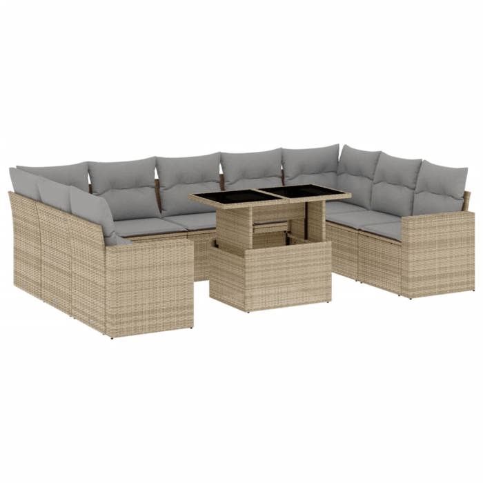 VidaXL Salon de jardin avec coussins 10 pcs beige résine tressée 3267479