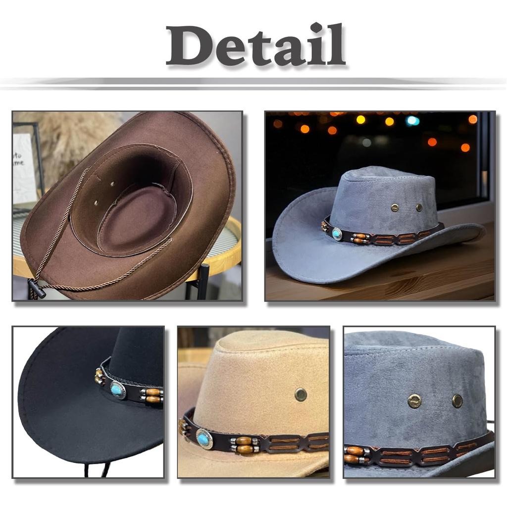 White Fang Western Cowboy Hat with Turquoise Blue Belt for Outdoor and CZA353 Use, Men's Women's, (Brown)