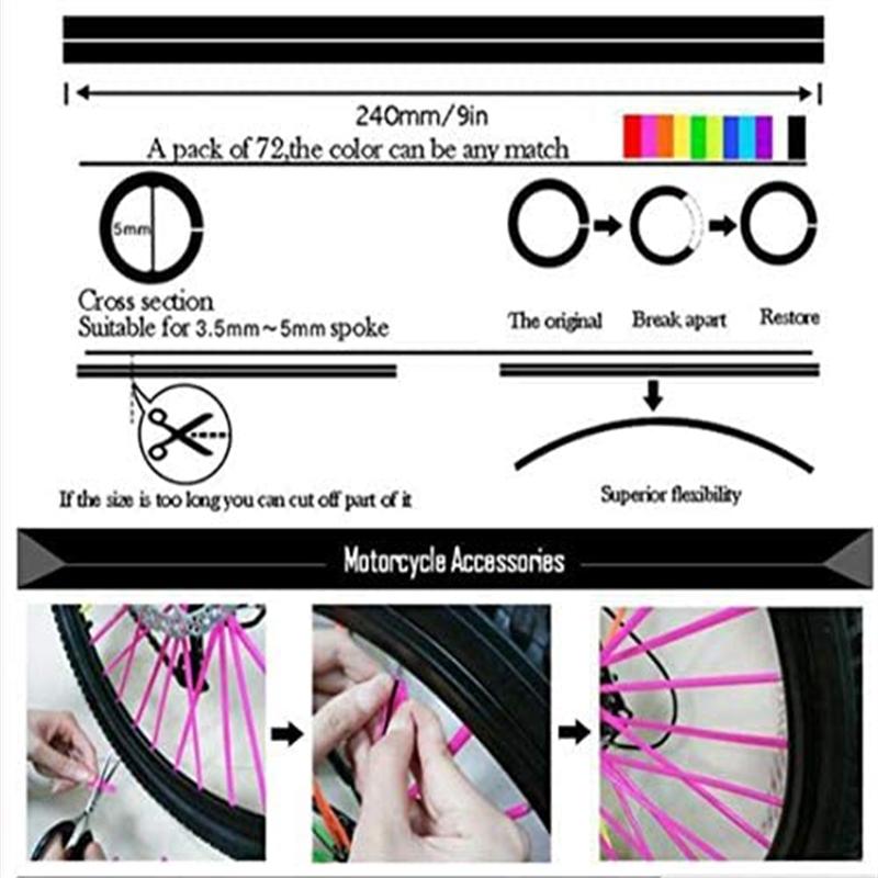 72Pcs Motorcycle Wheel Spoked Protector Wraps Rims Skin Trim Covers Pipe For Motocross Bicycle Bike Cool Accessories 11 Colors