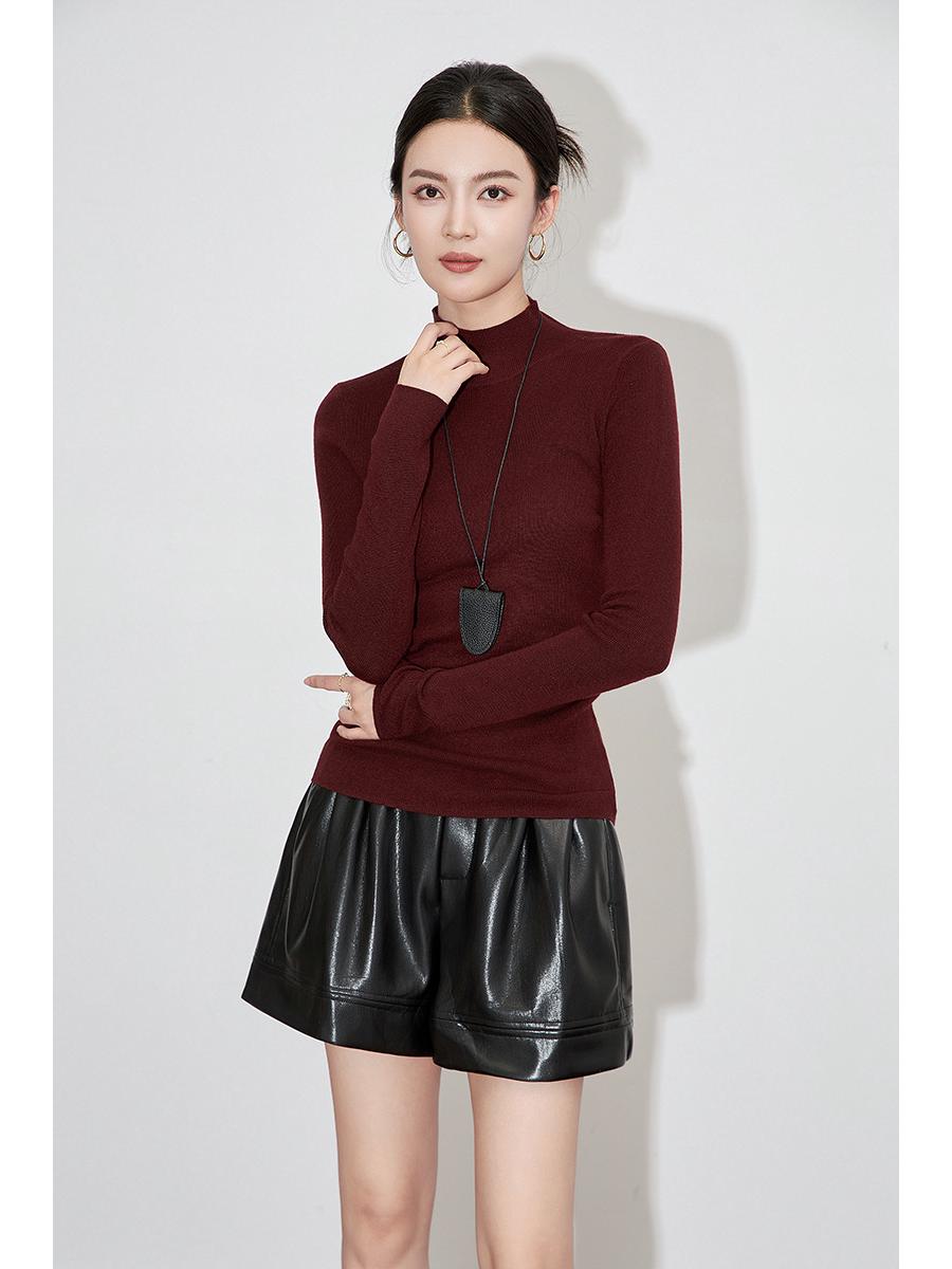 

Женская мягкая ангорская красная шерстяная трикотажная рубашка с полувысоким воротником One Size