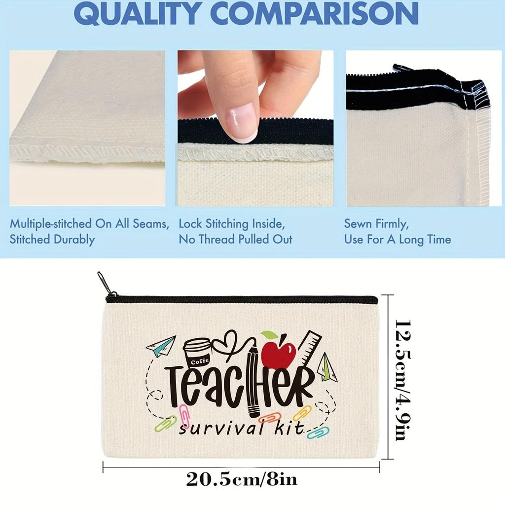 Teacher-Themed Zippered Makeup Bag and Toiletry Pouch, Portable Multipurpose Organizer Gift, Birthday Back-to-School Present