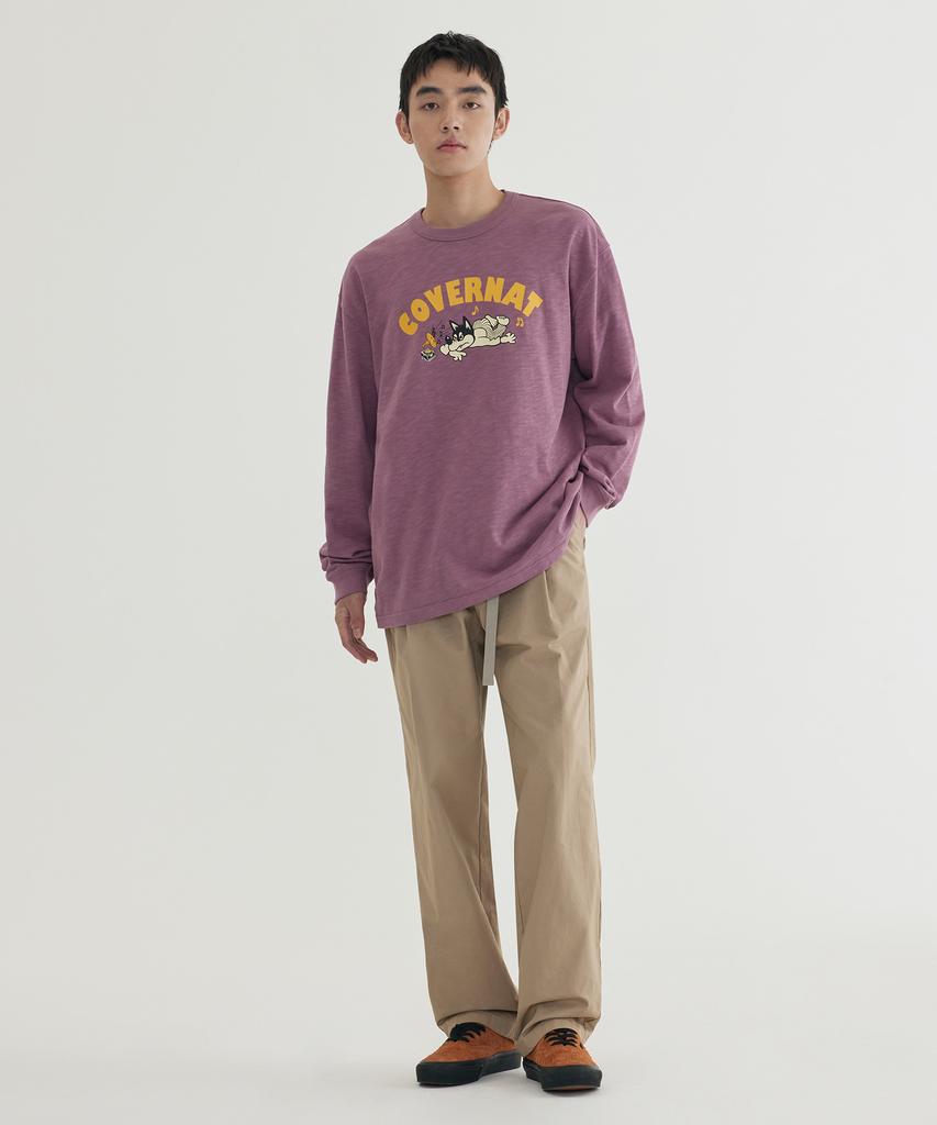 COVERNAT Slub Vintage Graphic Long Sleeve Magenta