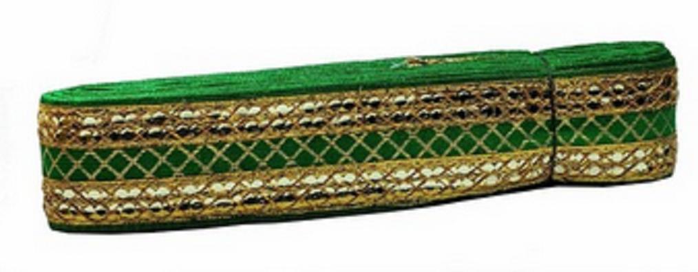 

@ Green & Golden Gota Patti Embroidery Trim Lace Border 9 Mtr 78 Gm