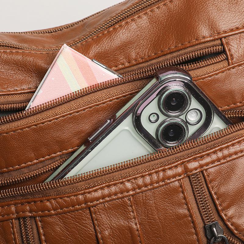 Double Layer Small Square Bag Soft Leather Mother Bag Large Capacity Single Shoulder Crossbody Bag