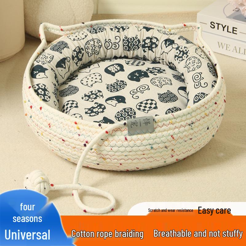 Four Seasons Washable Cotton Rope Cat Nest with Scratch Mat