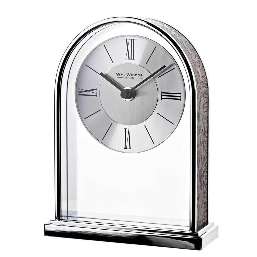 Wm.Widdop Chrome & Wood Veneer Mantle Clock