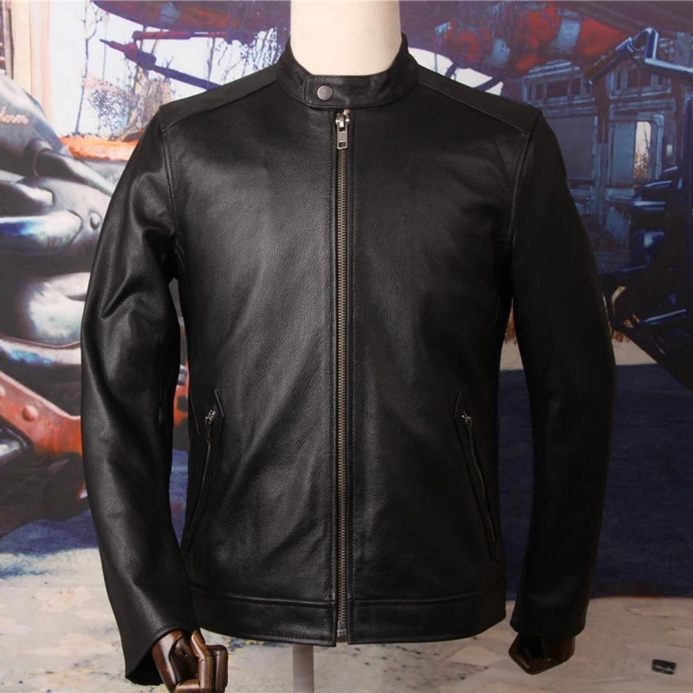 Chinese Size Spring Natural Genuine Calf Skin Leather for Man Slim Fit Male Coat Men Real Cowhide Coats Fashion Clothing Male Clothes Autumn