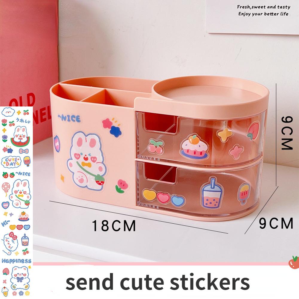 Creative Desktop Storage Box Organizer Plastic Drawer Transparent Kawaii Ins Multifunction Student Pen Holder Organizer Box Cute