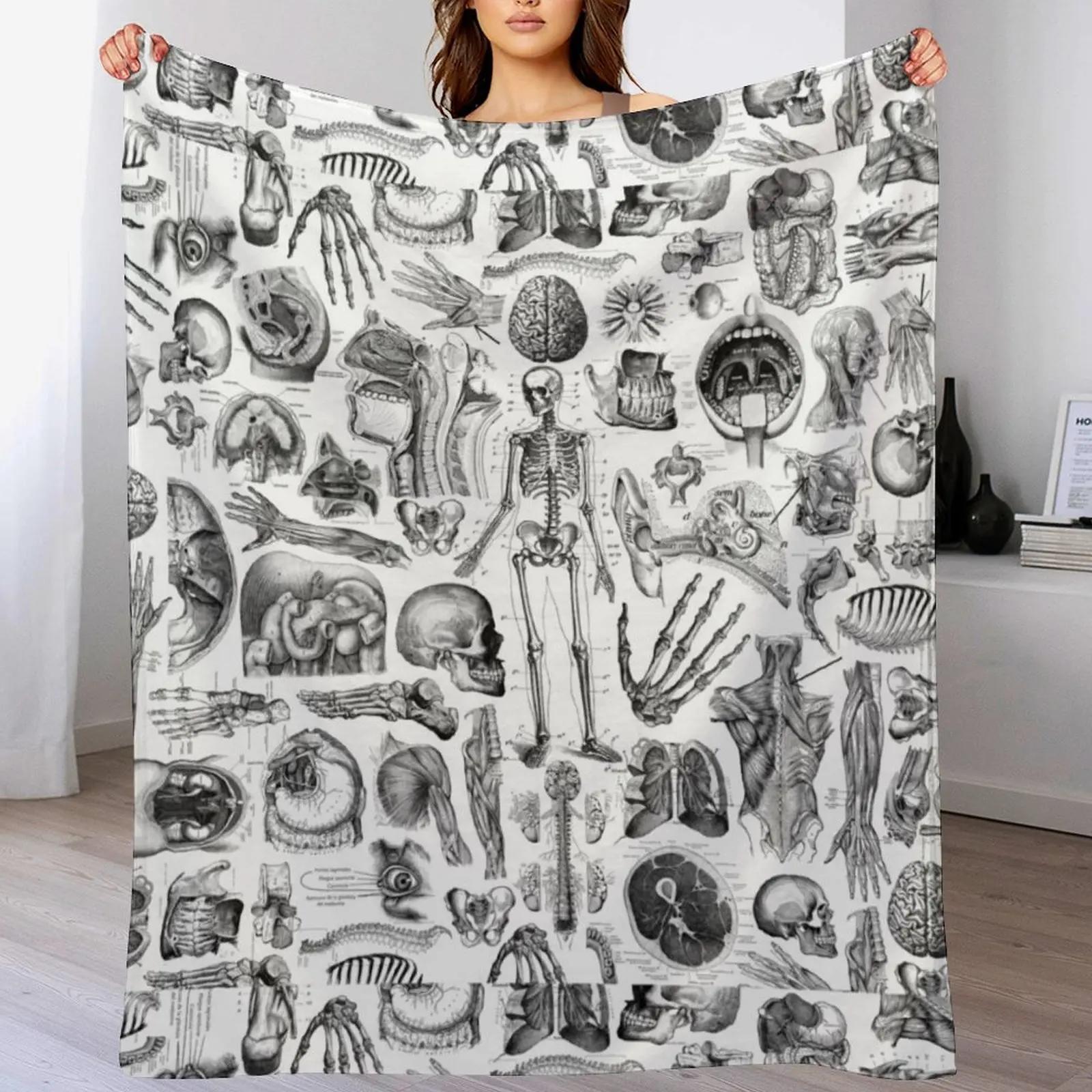 Human Anatomy White Print Throw Blanket All Weather Soft Throw Blanket for Sofa Size: 75*100cm, Weight: 230 GSM