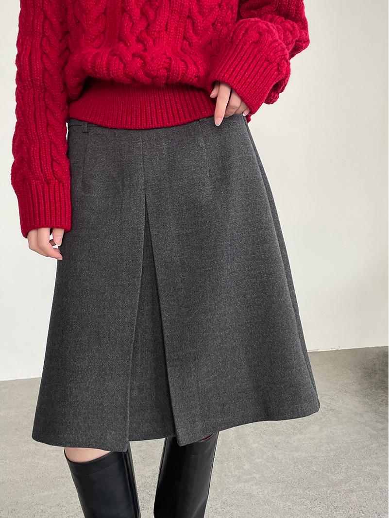 Taoguan Polka Dot Woolen High-Waisted A-Line Skirt Women s Slimming Midi Skirt X25702 Large