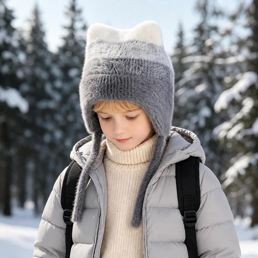 Keep Warm Children Knitted Hat Cute Cat Ear Beanie Hat Cute Plush Warm Hat  Boy Girl