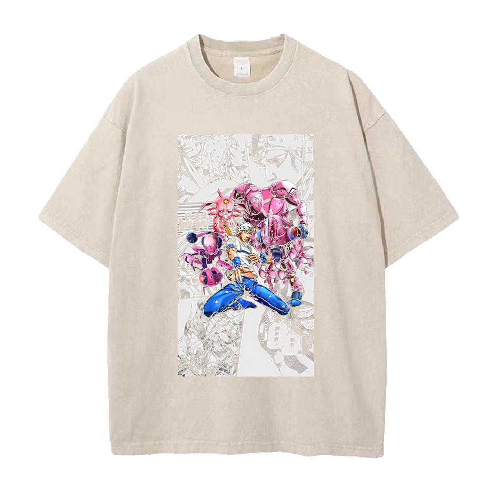 JoJo's Bizarre Adventure Johnny Clothing Men Women Manga T-shirts Vintage Washed T Shirt Casual Cotton Tee Harajuku Male Tshirt