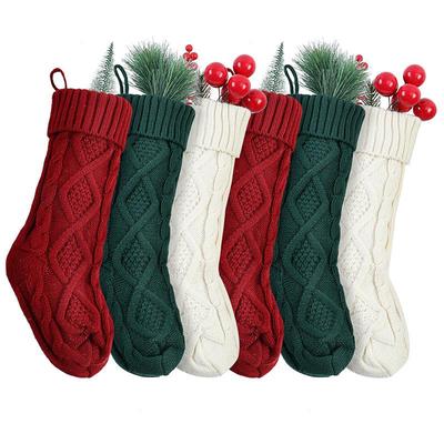 Grote Gebreide Kerstsok met Ruitpatroon Hangdecoratie Cadeautas