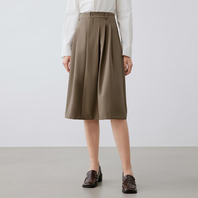 Elva' Island Women's Coffee A-line Pleated Midi Skirt