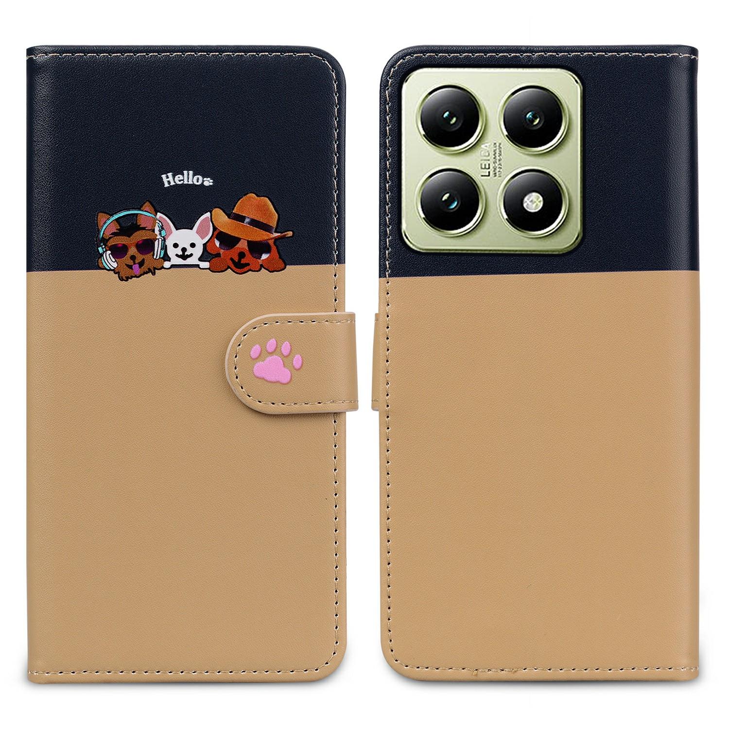 

Мультяшная серия питомцев для Xiaomi 14T Чехол-кошелек для телефона Сплетенный кожаный чехол-книжка Khaki