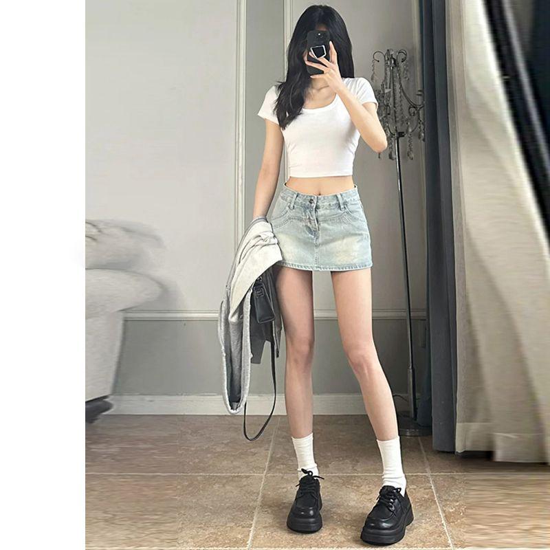 Retro Spicy Girl American High-Waist Denim Midi Skirt: Summer Slim Fit, Anti-Exposure, Bodycon A-Line Design for Women