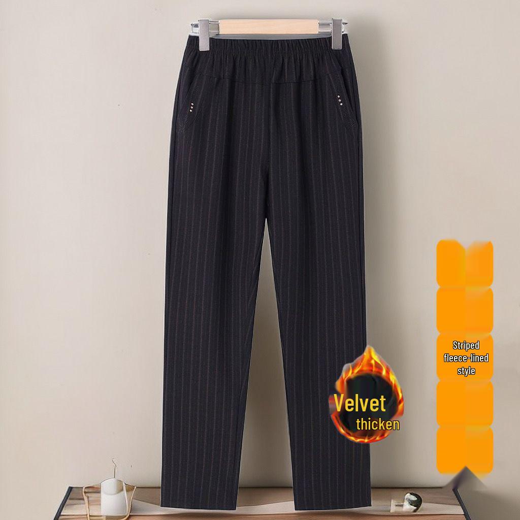 2026 High-Waisted Straight-Leg Pants for Middle-aged & Elderly Women - Spring, Autumn, Winter Velvet-Lined