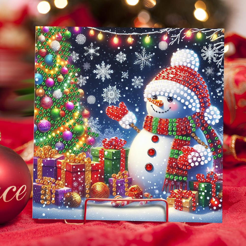 6Pcs Snowman Diamond Handmade Card Rhinestone Painting Card Kit Diamond Painting Greeting Card for Family Friends Gift