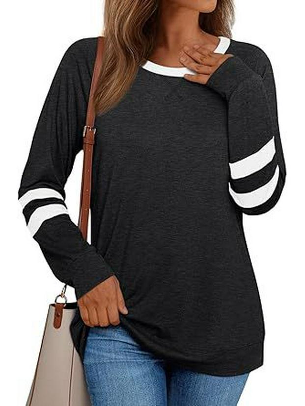 2026 Women's Casual Color Block Long-Sleeve Round Neck Shirt