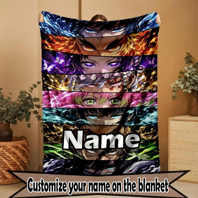 Custom Name Personalized Demon Slayer Print Blanket, Home Decor, Bedroom, Sofa, Camping, Couch, Gifts for Birthday Christmas