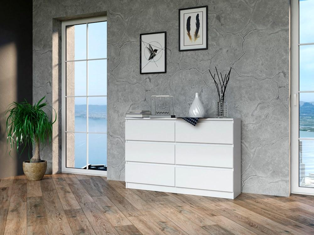 Kommode Malwa M6 120 Weiß 6 Schubladen 120 Cm Für das Wohnzimmer Für das Schlafzimmer