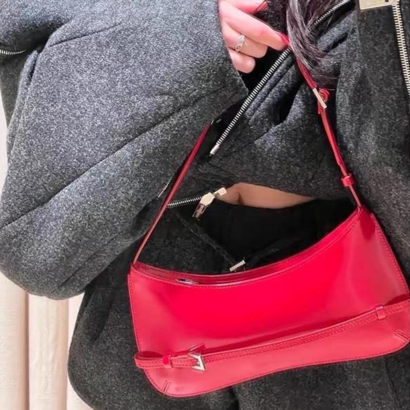 1Pc French Niche Design Cowhide Shoulder Handbag Women's High-End Party Red Wedding Bag Fashion Handheld Underarm Bag