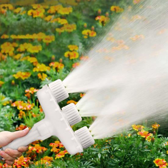 Garden Hose Nozzle 6-hole Design Three-Head Nozzle Rotation Adjustment Large Flow Multi-use Watering Heavy Duty Car Pet Washing Tool Watering Pipe