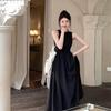 Dámské elegantní letní šaty bez rukávů černé barvy ve velkých velikostech, módní A-linie s odhalenými zády, sexy dlouhé šaty, s vysokým pasem, pro volný čas, na párty, do klubu, 799