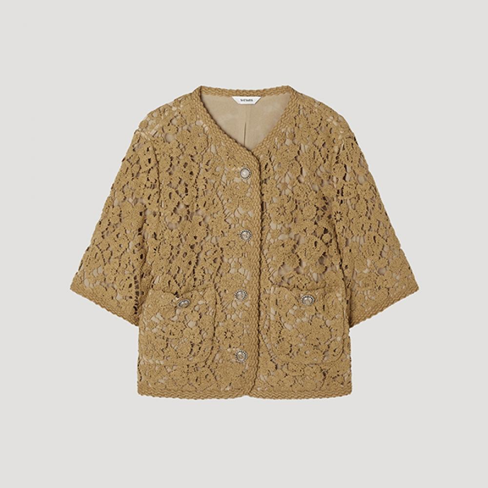 

[She S miSS] Crochet Floral Short Sleeve Jacket Swwjkp21180 Braun/55