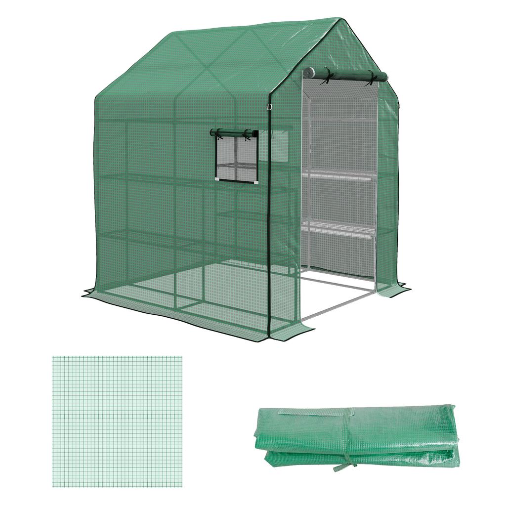Greenhouse Replacement Cover, 140 x 143 x 190 cm, Window, UV-Resistant Zippered Door
