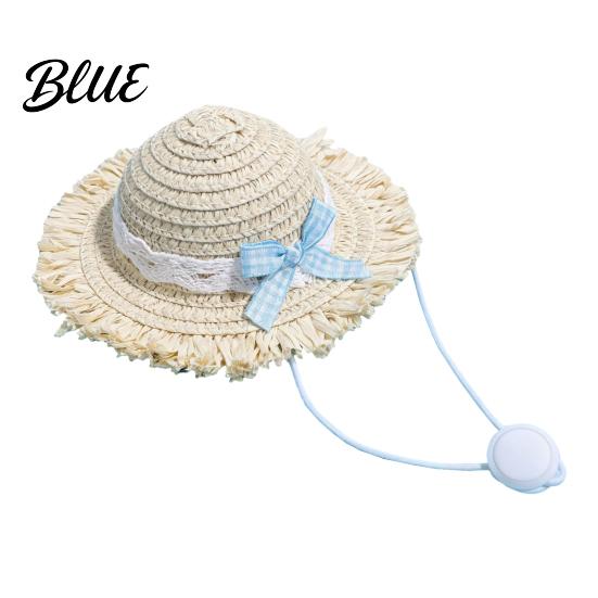 Cat Costume Accessories Straw Hat Pet Sun Hat with Lace And Bow Summer Outdoor Cute Protection for Cats Small Dogs Walks