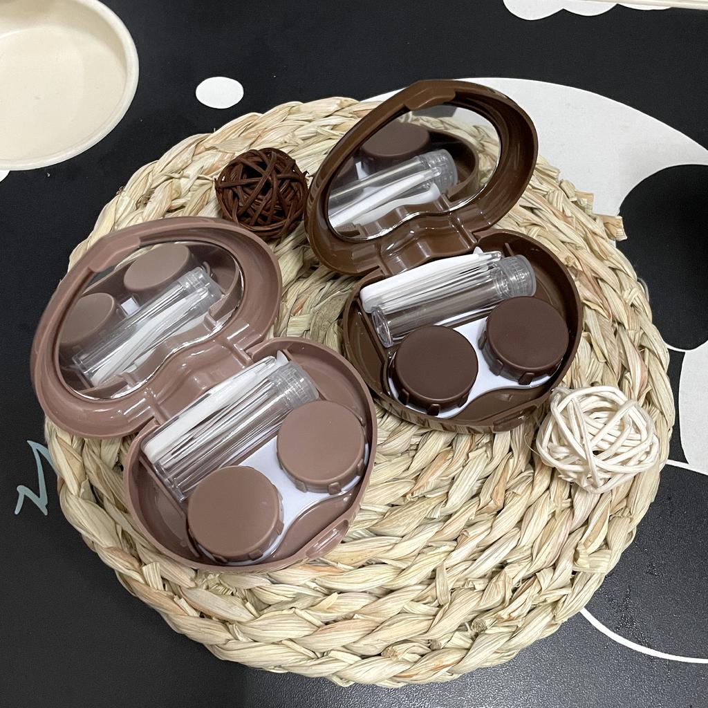 Contact Lens Case, Travel Size Cute Colored Contact Lenses Applicator Removal Tool Kit with Mirror Solution Bottle for Daily Outdoor Heart (2 Pack)