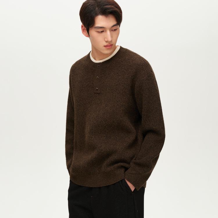 

WOOG2005 Men s Winter 2025 Henley Collar Two-Piece Effect Thick Knit Sweater XL