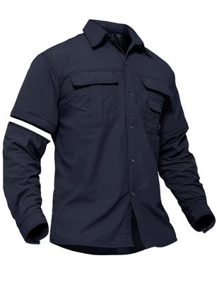 TACVASEN Men's Outdoor Shirt, Long Sleeve Military Tactical T-Shirt, Hiking, Quick-Drying, Removable Short Sleeves, Navy, Size M
