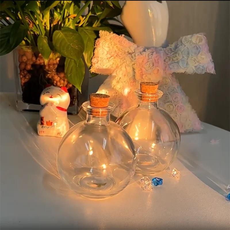 Dekorative Glasflaschen mit Korkstopfen, Runde Glasbehälter für Aromatherapie, Flaschen für Treibgut - Aufbewahrungsbehälter Gläser