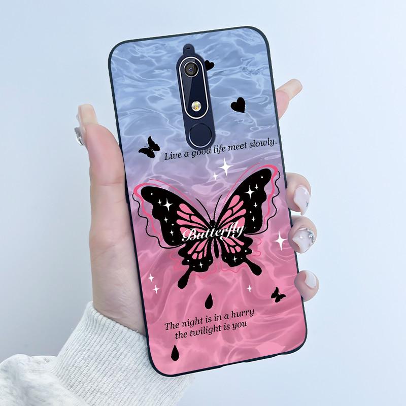 Custodia carina per Nokia 5.1/Nokia 5.1 Plus/Nokia X5/Nokia 5 Cover Shell Stampata Cover Protettiva Silicone Morbido Cartone Animato Nera