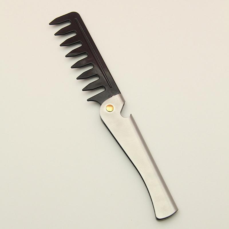 Men Retro Oil Head Comb Portable Folding Stainless Steel Comb Hairdressing Styling Round Teeth Comb Bottle Opener Dual Purpose